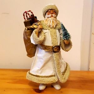 Vintage White Father Christmas Papier Mache Figurine